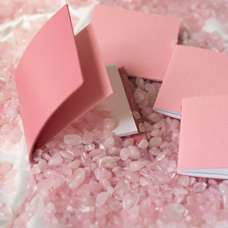 pink leather pocket journal with square notebooks
