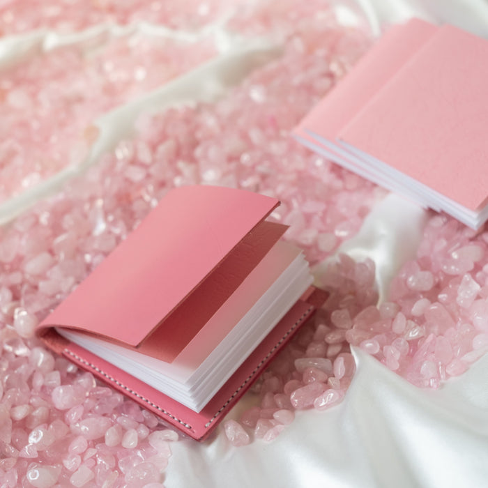 pink leather pocket journal with square notebooks